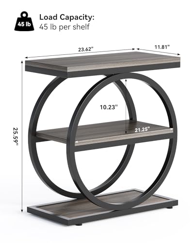 End Table, 3-Tier Side Table, Slim Sofa Side Table for Living Room, Tall Bedside Table Nightstand for Bedroom, Grey and Black