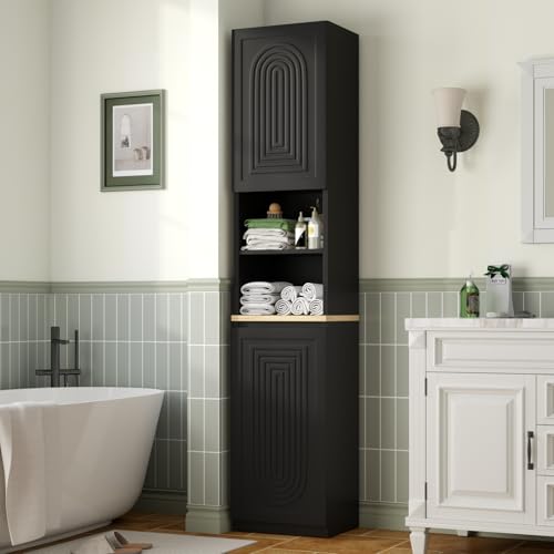 67" Tall Bathroom Storage Cabinet with 2 Doors, Black, view 8