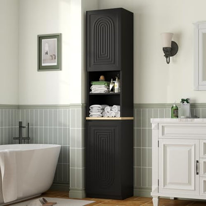 67" Tall Bathroom Storage Cabinet with 2 Doors, Black, view 8