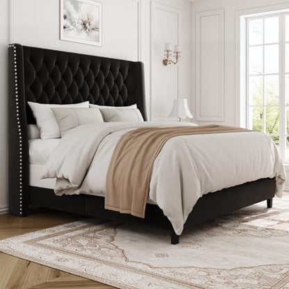 Queen Upholstered Bed Frame, 55.4'' Tall Headboard with Wingback, view 2