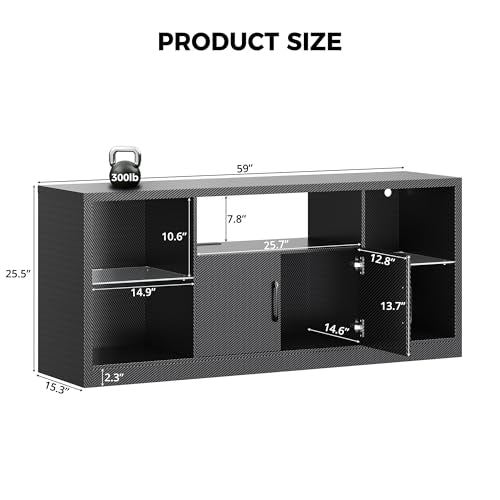 59" TV Stand for TVs up to 65", LED Entertainment Center, Black, view 4