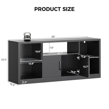 59" TV Stand for TVs up to 65", LED Entertainment Center, Black, view 4