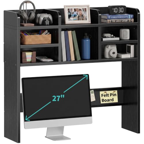 37" Black Desk Hutch Dorm Top Only with Sheves Felt Board for College, view 2