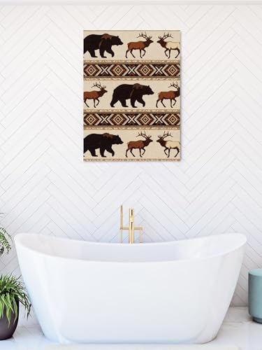NuYeBiofx Bear Abstract Vintage Tribe Canvas Wall Art Prints,40"x28" Framed Picture Artwork Abstract Brown Geometric Printed Canvas Oil Painting for Living Room Bedroom Office,Ready to Hang