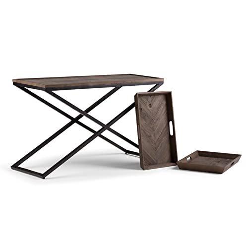 Damien SOLID AGED ELM WOOD and Metal 50 inch Wide Modern Industrial Console Table in Distressed Natural Elm for the Living room Entryway and Bedroom