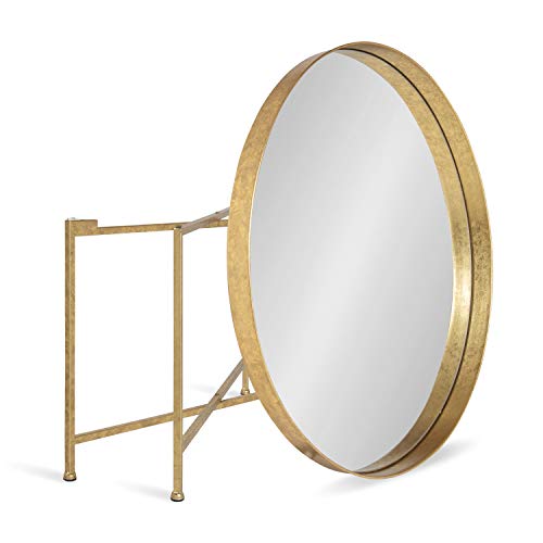 Celia Metal Foldable Round Accent Coffee Table, 28.25" x 28.25" x 19", Mirrored Surface and Gold Frame, Modern Minimalist Design and Detachable Magnetic Tabletop