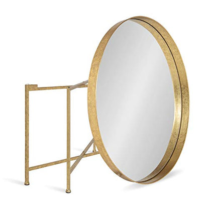 Celia Metal Foldable Round Accent Coffee Table, 28.25" x 28.25" x 19", Mirrored Surface and Gold Frame, Modern Minimalist Design and Detachable Magnetic Tabletop
