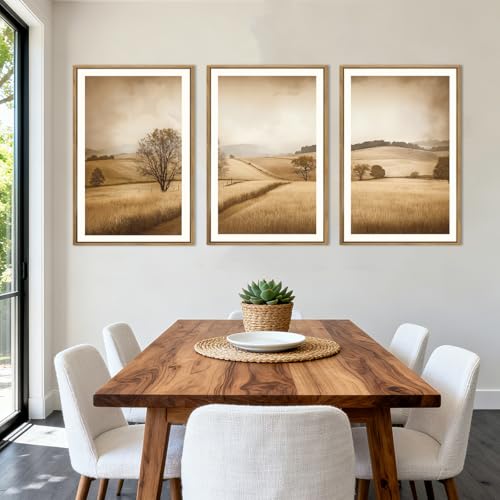 Framed Countryside Wall Art Rustic Village Wall Decor Farmhouse Landscape Art Print Nature Countryside Artwork Rustic Landscape Wall Pictures for Living Room Bedroom Office Farmhouse 16x24 Inches Set of 3 Gift