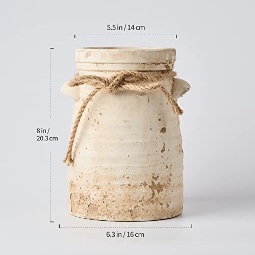Ceramic Decorative Flower Vase, 8 Inch Rustic Distressed Pottery Decorative Flower Vase for Home Decor, Ideal Shelf, Bookshelf, Mantle, Entryway, Living Room, Table Decor