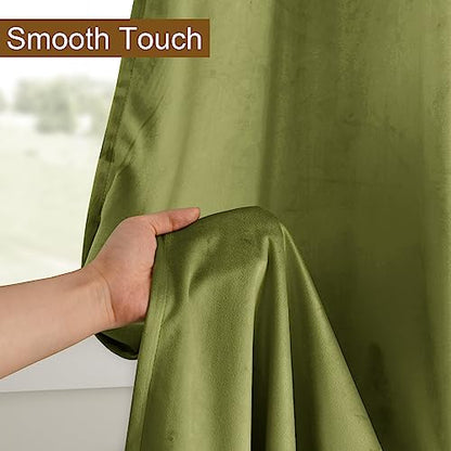 Moss Green Velvet Curtains 96 inches with Tiebacks - Elegant Sunlight Blocking Curtains for Living Room Thermal Insulated Noise Reducing Window Shade Panels for Living Room, W52 x L96, 2 Panels