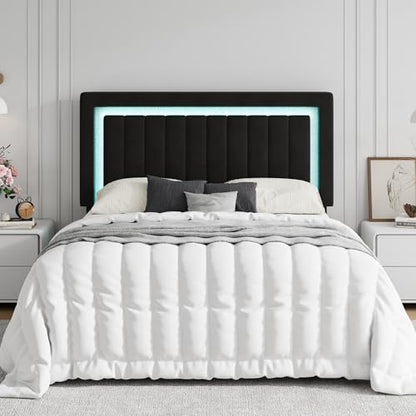 Queen Size Velvet Bed Frame with LED Light, Black, view 4