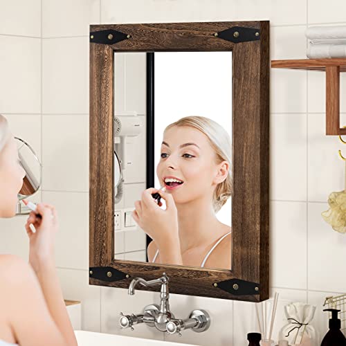 Rustic Wood Framed Mirror 26x40 Inch, Rectangular Bathroom, Arrow | Extra large wood framed vanity mirror for farmhouse bathroom, bedroom, living room, entryway, vertical or horizontal