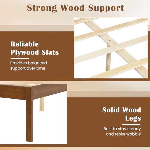 Full Size Bed Frame with Solid Wood Legs and Wooden Slats, view 5