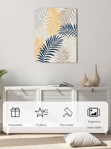 NuYeBiofx Farmhouse Navy Golden Palms Leaves Canvas Wall Art Prints,40"x28" Framed Picture Artwork Abstract Botantical Printed Canvas Oil Painting for Living Room Bedroom Office,Ready to Hang