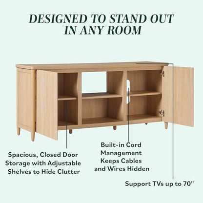 Scandinavian Reeded TV Stand with Storage for up to 70" TV Coastal Oak