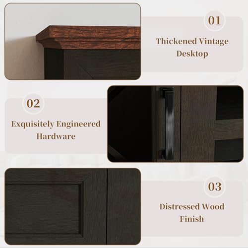 70 Inch Farmhouse TV Stand Table for 75 80 inch TV, Modern Entertainment Center with LED Lights and 2 Drawers, Wooden TV Stands for Living Room (Espresso)