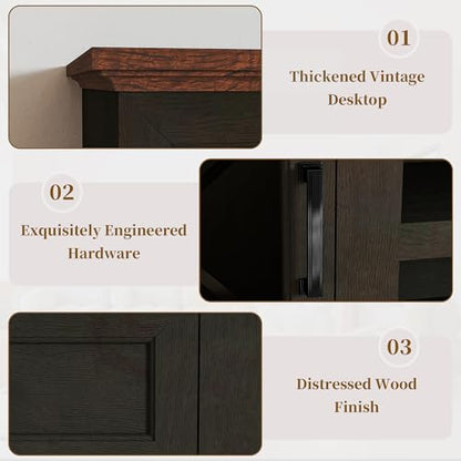 70 Inch Farmhouse TV Stand Table for 75 80 inch TV, Modern Entertainment Center with LED Lights and 2 Drawers, Wooden TV Stands for Living Room (Espresso)