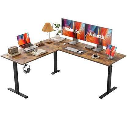 63 x 55 Inch L Shaped Electric Standing Desk, Rustic Brown, view 2