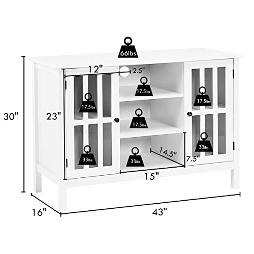 White TV Stand, Modern Tall Entertainment Center for TVs up to 50", Media Console w/2 Storage Cabinets & 3 Open Shelves, Wire Hole, Wood TV Console Table for Living Room, White