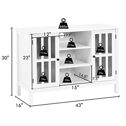 White TV Stand, Modern Tall Entertainment Center for TVs up to 50", Media Console w/2 Storage Cabinets & 3 Open Shelves, Wire Hole, Wood TV Console Table for Living Room, White
