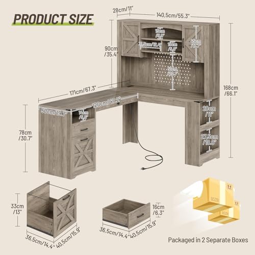 67'' L Shaped Executive Desk with Hutch, view 4