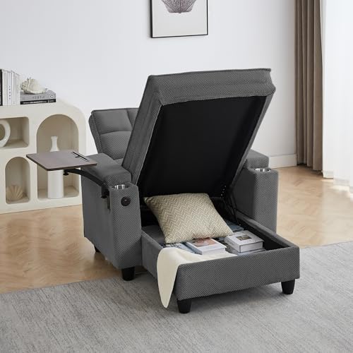 Convertible Chaise Lounge Sleeper Chair with Storage and 6-Position Reclining, view 4