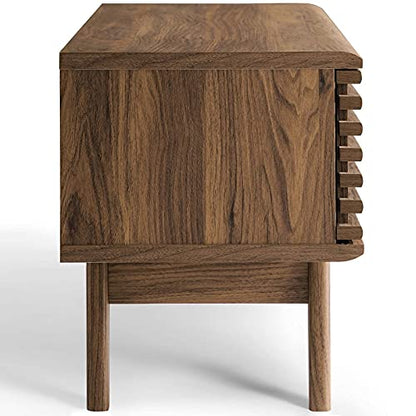 Render 46" Mid-Century Modern Low Profile Media Console TV Stand, 46 Inch, Walnut