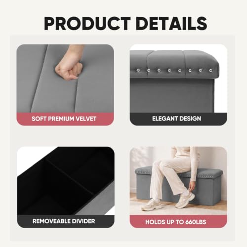 43 Inches Velvet Storage Ottoman Bench, view 6