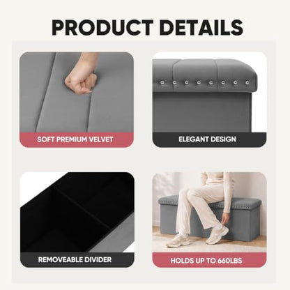 43 Inches Velvet Storage Ottoman Bench, view 6