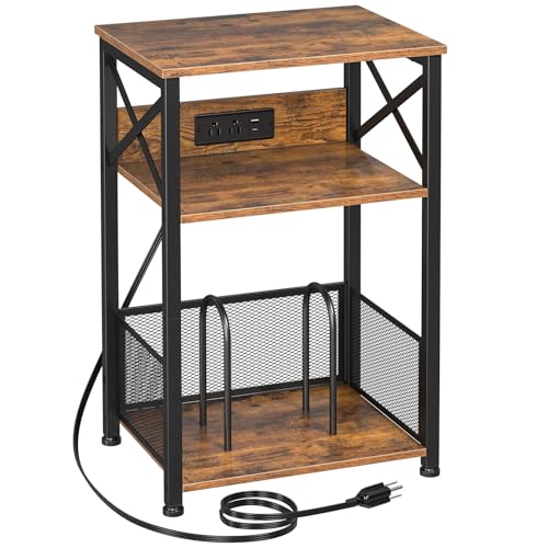 Record Player Stand with Charging Station, Vinyl Record Storage, view 2