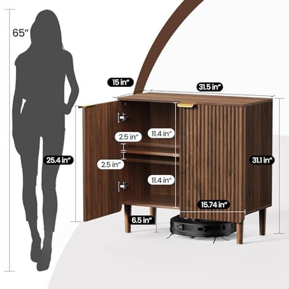 Sideboard Buffet Storage Cabinet - Wood Cabinets with Adjustable Shelves Fluted Doors, Anti-Tip Console Table for Kitchen Dining Living Room or Entryway Hallway, Easy Assembly, Walnut