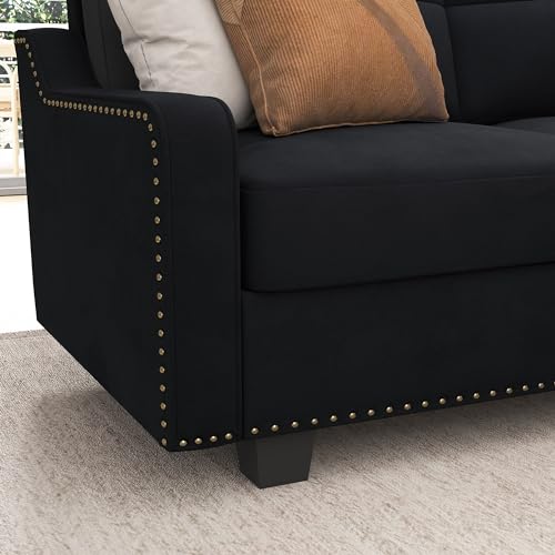 Convertible Sectional Sofa L Shaped Couch for Small Apartment Reversible Sectional Couch for Living Room,Velvet Black