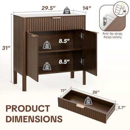 Fluted Buffet Cabinet Accent with Doors & Drawer 31" Walnut, view 3