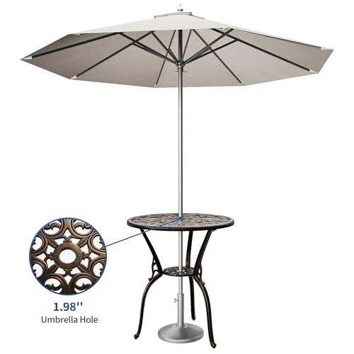 Patio 23''Cast Aluminum Side Table with Umbrella Hole,Outdoor Small Coffee Tables,Anti-Rust Bistro Table,Round End Table,Outdoor Furniture for Indoor,Patio,Garden,Porch,Balcony,Retro Bronze