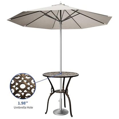 Patio 23''Cast Aluminum Side Table with Umbrella Hole,Outdoor Small Coffee Tables,Anti-Rust Bistro Table,Round End Table,Outdoor Furniture for Indoor,Patio,Garden,Porch,Balcony,Retro Bronze