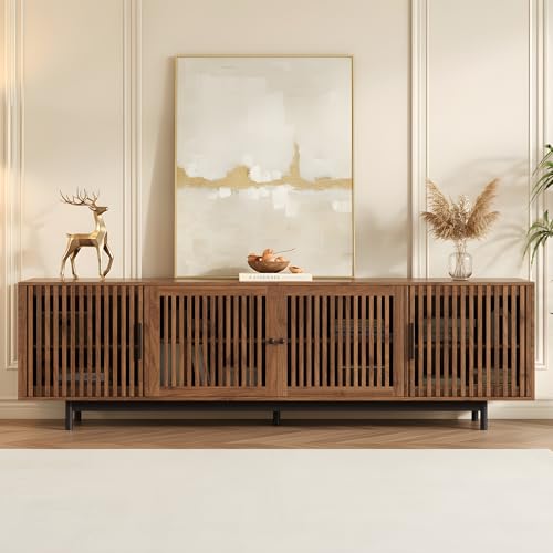 Marzzi 78" Mid-Century TV Stand with Slatted Doors for 75-85 Inch TVs, view 2