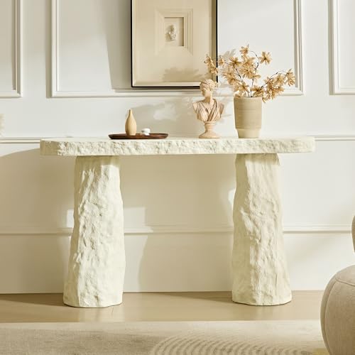 53.94 inch Modern Design Console Table,Imitation Stone Table,Fiberglass Entryway Table with Irregular Legs for Living Room,Hallway