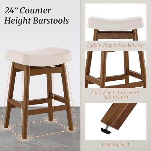 Bar Stools Set of 3, Barstools with Sturdy Wood Legs, view 4
