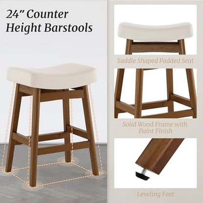Bar Stools Set of 3, Barstools with Sturdy Wood Legs, view 4