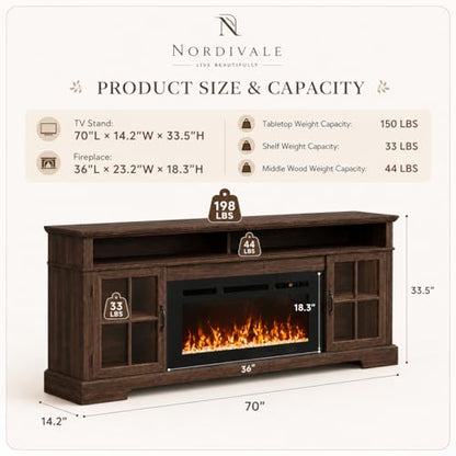 70" Farmhouse Fireplace TV Stand for TVs up to 80", view 3