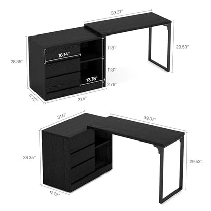 Tribesigns L-Shaped Computer Desk with Drawers and Shelves, Reversible Corner Office Desk with Storage Cabinet, Modern Study Writing Table for Home Office, Bedroom (Black)