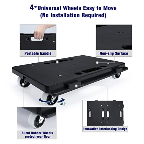 Furniture Dolly, 2 Pack Small Flat Moving Dolly, Furniture Movers with 4 Wheels, 500Lbs Capacity, Connectable and Portable Dollies for Heavy Appliance, Black