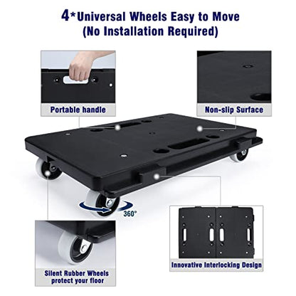 Furniture Dolly, 2 Pack Small Flat Moving Dolly, Furniture Movers with 4 Wheels, 500Lbs Capacity, Connectable and Portable Dollies for Heavy Appliance, Black