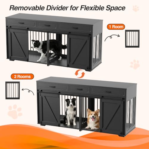 71" Double Dog Crate Furniture with 3 Drawers, view 5