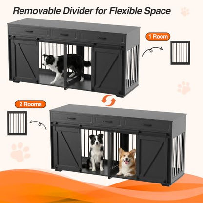 71" Double Dog Crate Furniture with 3 Drawers, view 5