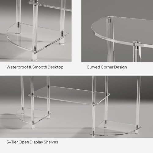 Acrylic Modern TV Stand, 3-Tier Semi-Circular TV Console Table | Corner TV Stand, Entertainment Center with Open Shelves, TVs up to 50 Inch, 47.2'' L x 13.4'' W x 22.4'' H, Clear