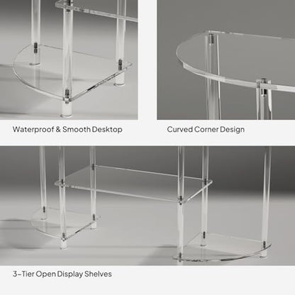 Acrylic Modern TV Stand, 3-Tier Semi-Circular TV Console Table | Corner TV Stand, Entertainment Center with Open Shelves, TVs up to 50 Inch, 47.2'' L x 13.4'' W x 22.4'' H, Clear