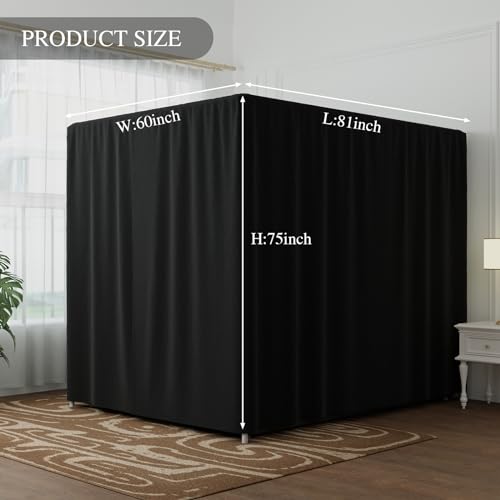 Black Canopy Bed Curtain 4 Corner Post Bed Curtains, Queen, view 4