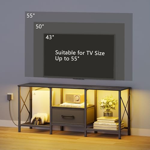 LED TV Stand with Fabric Drawer, Entertainment Center for 50 55 Inch TV, view 3