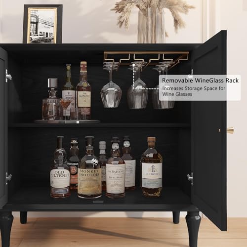 Black Sideboard Buffet Cabinet with Storage, Mid-Century Modern Storage Cabinet with 2 Doors and Adjustable Shelves, Accent Style Sideboard for Entryway, Dining Room, Living Room